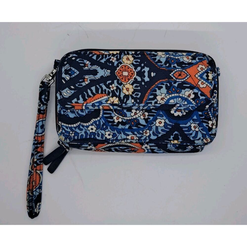 Vera Bradley Smartphone Wristlet Wallet Billfold (Marrakesh) Blue Orange Paisley - Picture 2 of 7